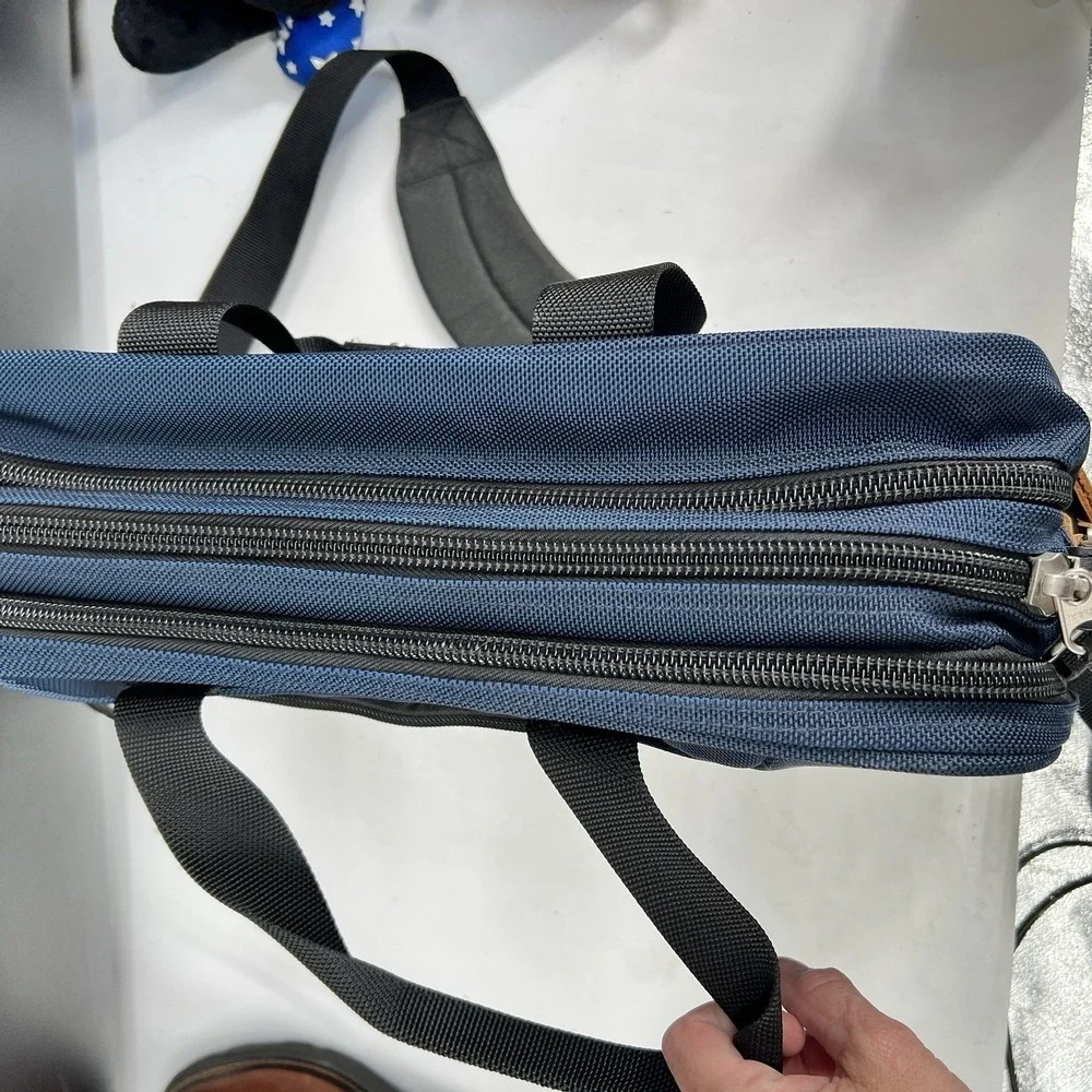 LL Bean Briefcase Laptop Bag Navy Blue Nylon Mens Business Travel Messenger Bag